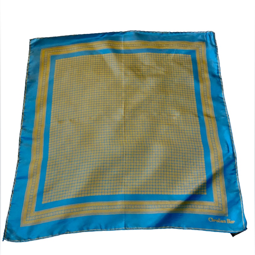 Christian Dior Vintage 100 Silk Scarf Blue Yellow